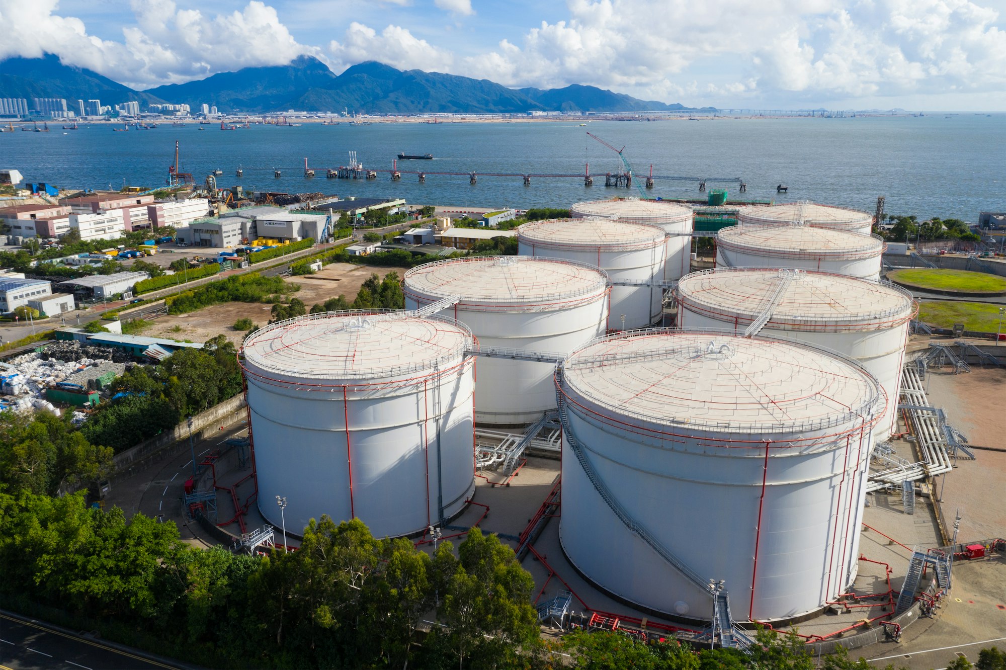 Tuen Mun, Hong Kong 19 July 2020: Coal fired power plant with oil tank in Hong Kong